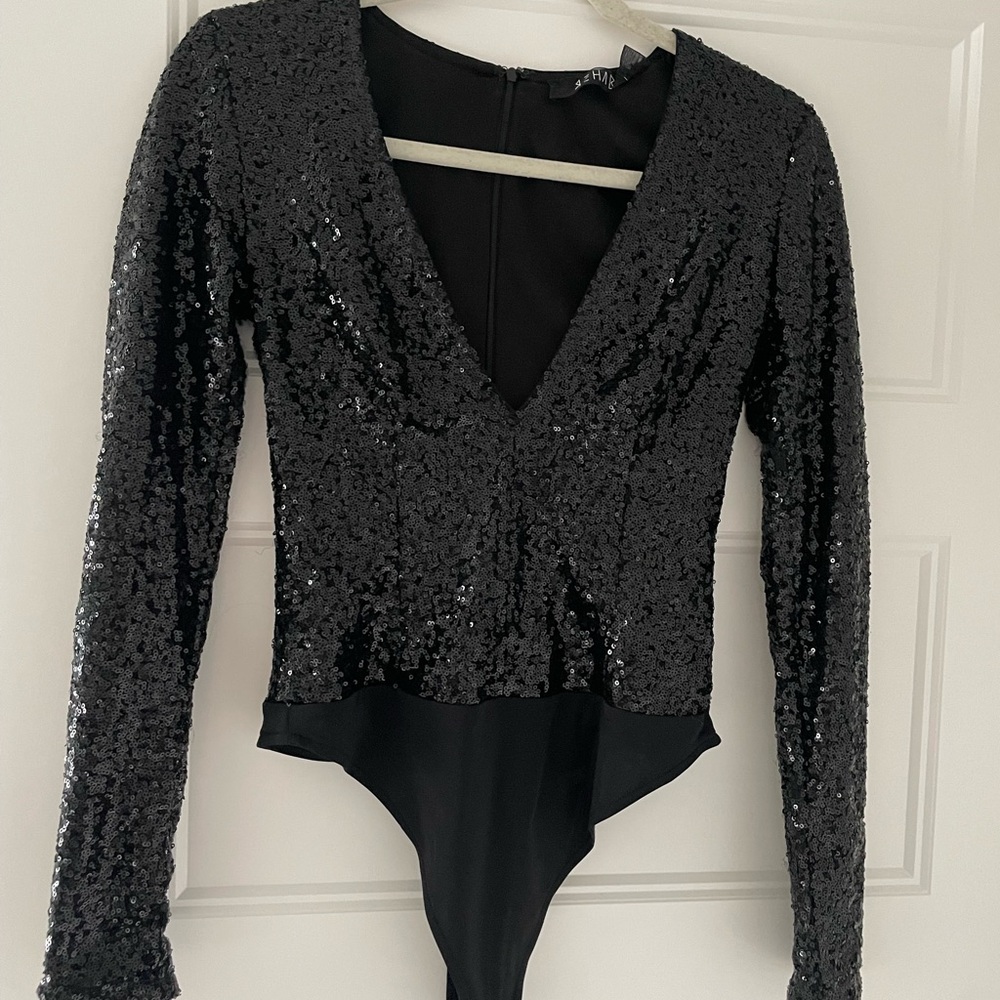 Elegant Black Sequin Bodysuit Top